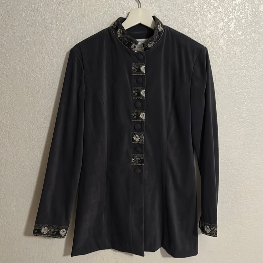 Vintage Jessica Howard Military Style Blazer Velvet Mandarin Jacket Size 8